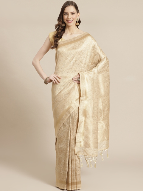 

Mitera Beige Golden Zari Woven Design Liva Saree