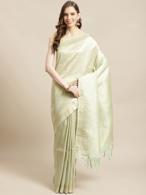 

Mitera Sea Green Golden Zari Woven Design Liva Saree