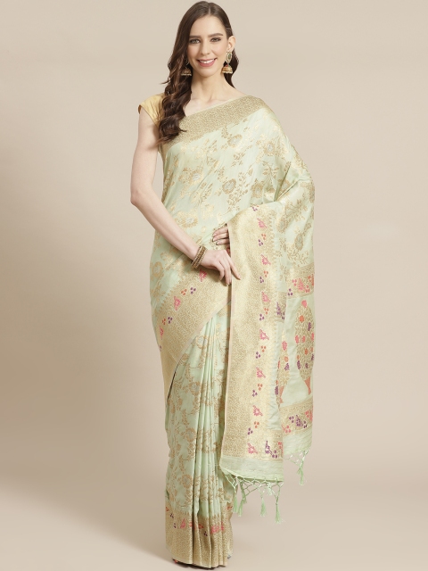 

Mitera Green Golden Zari Woven Design Liva Saree