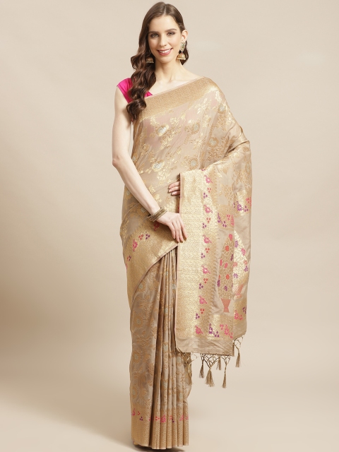 

Mitera Beige Golden Zari Woven Design Liva Saree