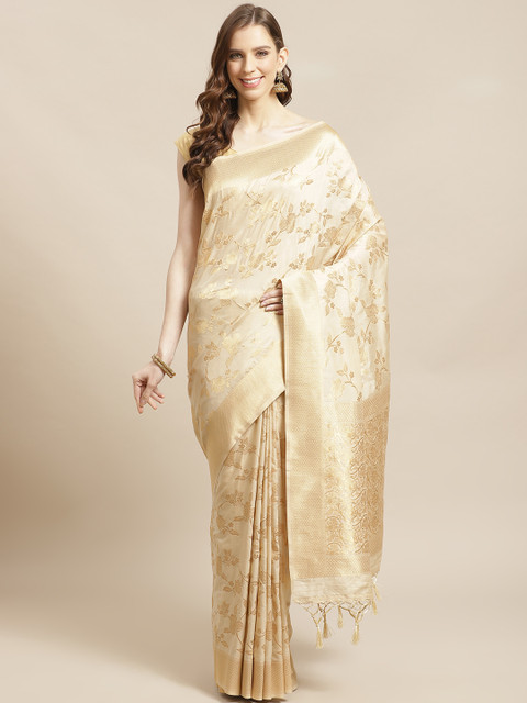 

Mitera Beige Golden Zari Woven Design Liva Saree