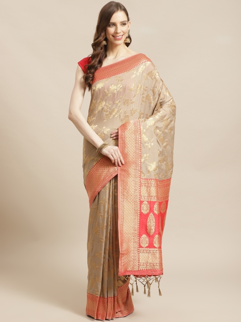 

Mitera Beige Golden Zari Woven Design Liva Saree