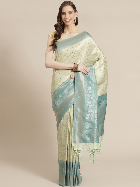 

Mitera Green Golden Woven Design Liva Saree