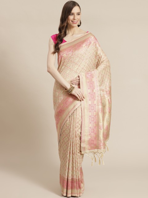 

Mitera Beige Pink Woven Design Liva Saree