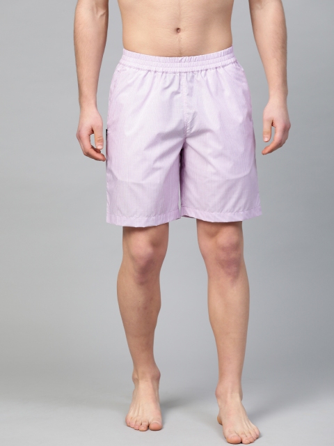 

Van Heusen Men Lavender & White Custom Fit Striped Lounge Shorts