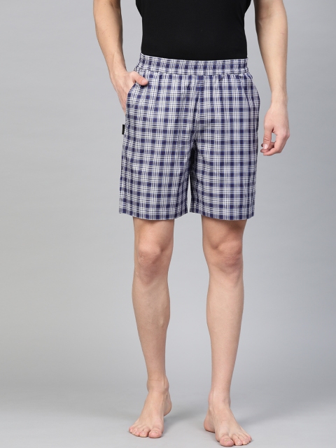 

Van Heusen Men Blue & White Custom Fit Checked Lounge Shorts