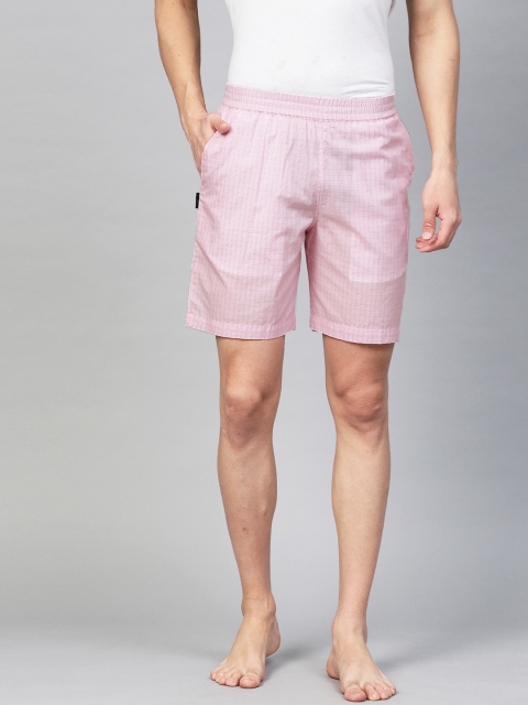 

Van Heusen Men Pink & White Custom Fit Checked Lounge Shorts