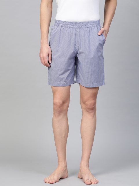 

Van Heusen Men Blue & White Custom Fit Checked Lounge Shorts