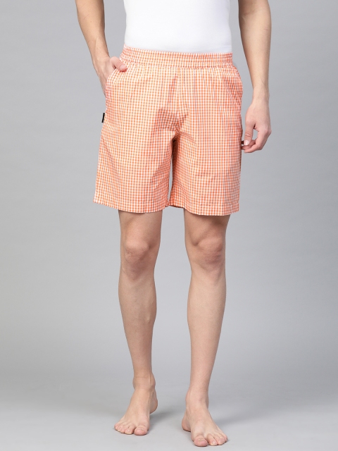 

Van Heusen Men Orange & White Custom Fit Checked Lounge Shorts