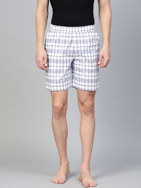 

Van Heusen Men White & Navy Blue Custom Fit Checked Lounge Shorts