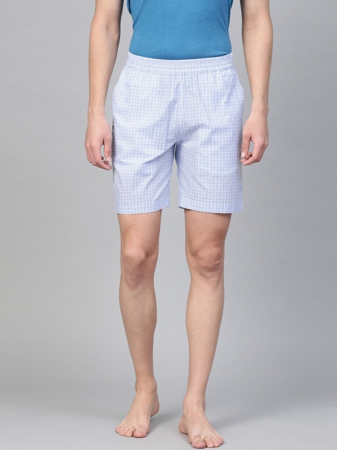 

Van Heusen Men Blue & White Custom Fit Checked Lounge Shorts