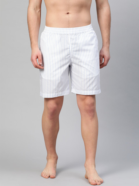 

Van Heusen Men White & Blue Custom Fit Striped Lounge Shorts