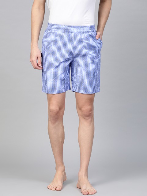 

Van Heusen Men Blue & White Custom Fit Checked Lounge Shorts