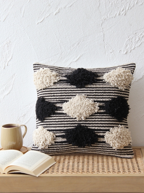 

House This Black & Off-White Set of Single Floral Square Cushion Covers