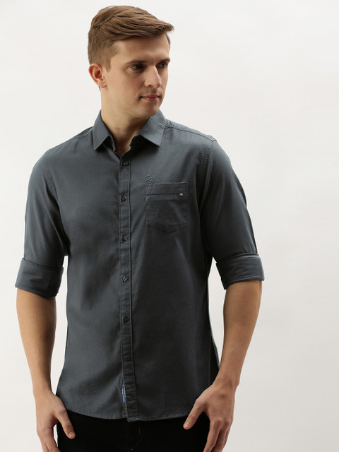 

Being Human Clothing Men Grey Slim Fit Solid Casual Shirt
