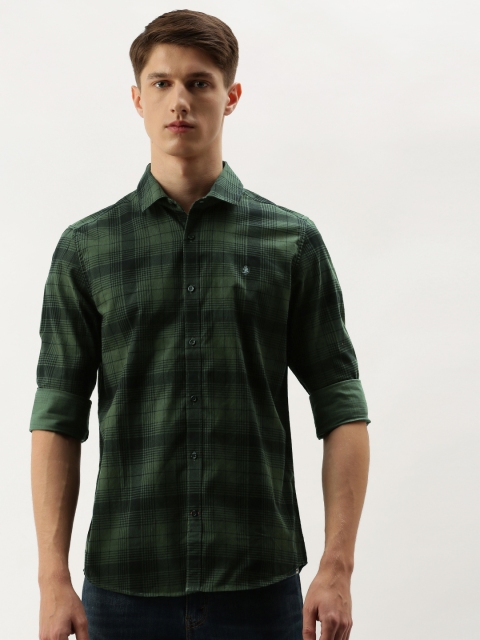 

Being Human Clothing Men Olive Green & Black Slim Fit Checked Casual Shirt