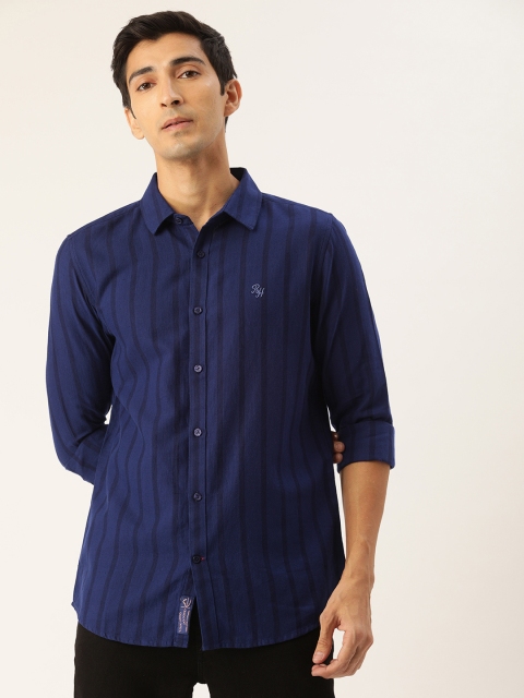

Being Human Clothing Men Navy Blue Slim Fit Striped Casual Shirt