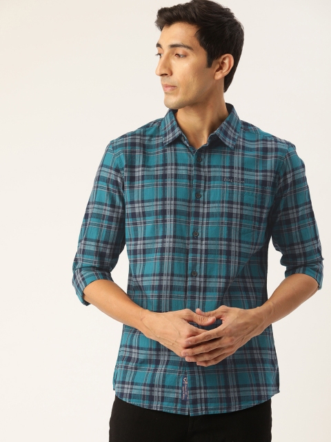 

Being Human Clothing Men Teal Blue & Grey Slim Fit Checked Casual Shirt