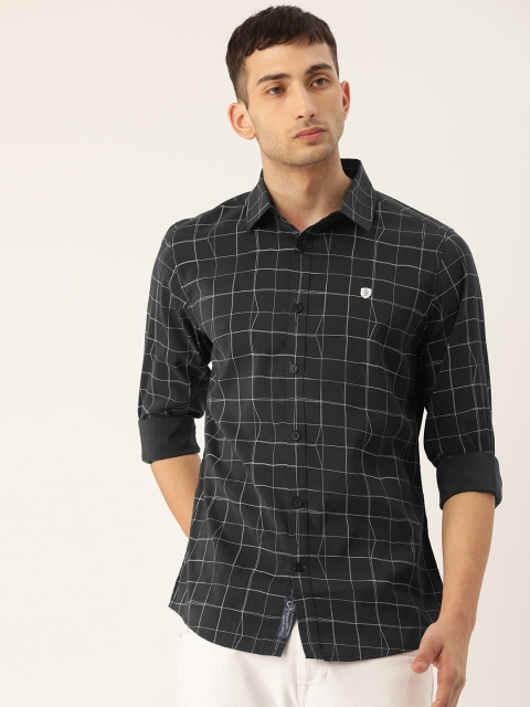 

Being Human Men Charcoal Grey & White Slim Fit Checked Casual Shirt