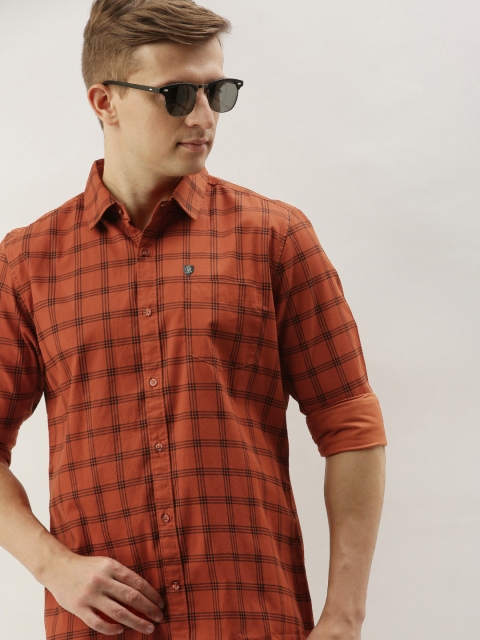 

Being Human Clothing Men Orange & Black Slim Fit Checked Casual Shirt