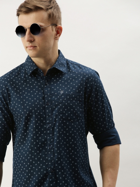 

Being Human Clothing Men Navy Blue & White Slim Fit Printed Casual Shirt