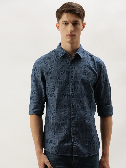 

Being Human Clothing Men Navy Blue Slim Fit Printed Casual Shirt