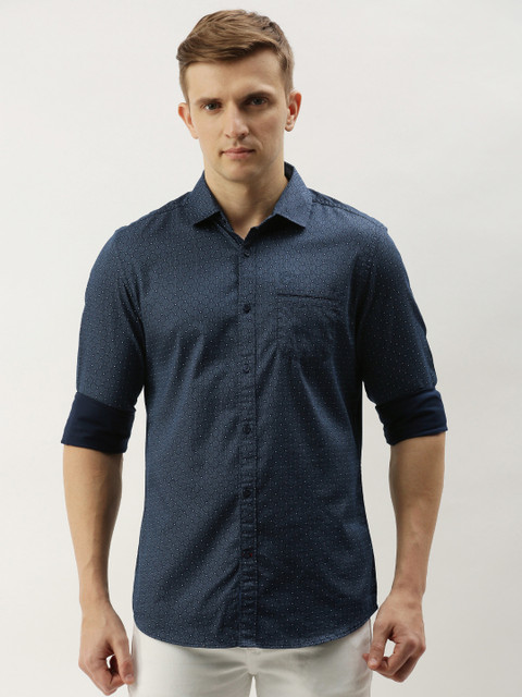 

Being Human Clothing Men Blue & White Slim Fit Printed Casual Shirt