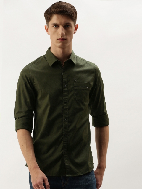 

Being Human Clothing Men Olive Green Slim Fit Solid Casual Shirt