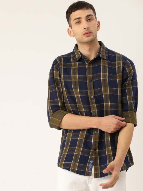 

Being Human Men Navy Blue & Olive Green Slim Fit Checked Casual Shirt