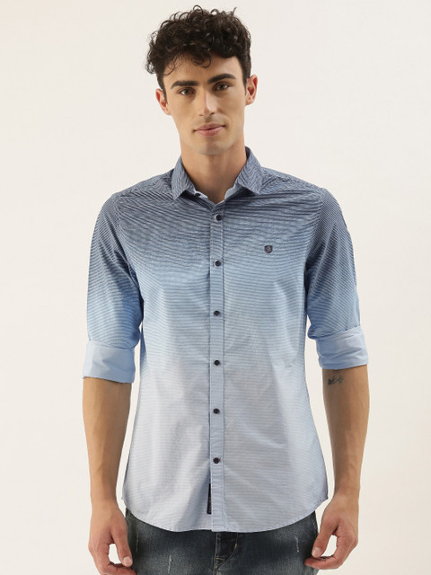 

Being Human Men Blue & Black Slim Fit Striped Casual Shirt
