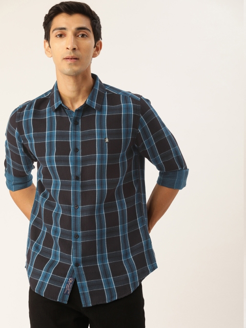 

Being Human Clothing Men Teal Blue & Black Slim Fit Checked Casual Shirt