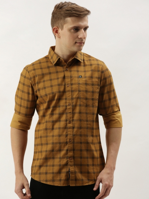 

Being Human Clothing Men Mustard Yellow & Black Slim Fit Checked Casual Shirt
