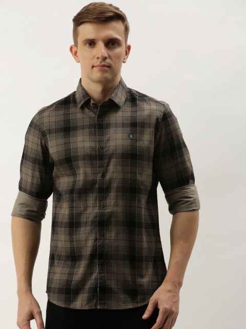 

Being Human Clothing Men Beige & Black Slim Fit Checked Casual Shirt