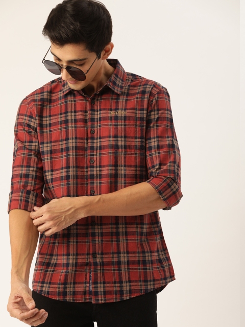

Being Human Men Red & Navy Blue Slim Fit Checked Casual Shirt