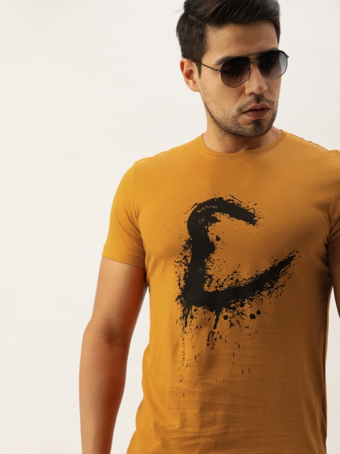 

Being Human Clothing Men Rust Orange Brand Logo Printed Round Neck T-shirt