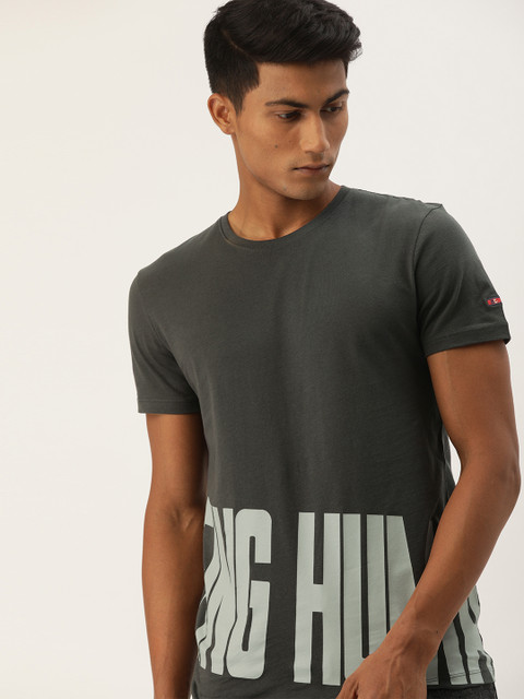 

Being Human Men Charcoal Grey Printed Round Neck Pure Cotton T-shirt