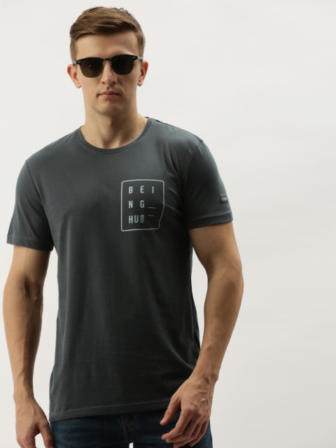 

Being Human Men Grey Printed Round Neck Pure Cotton T-shirt