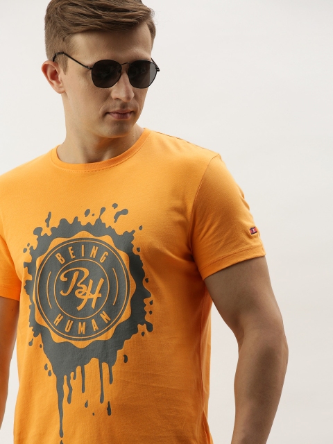 

Being Human Men Orange Printed Round Neck T-shirt