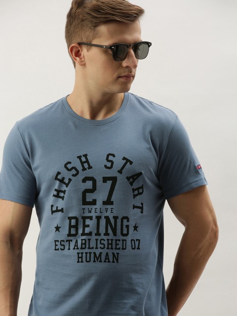 

Being Human Men Blue Printed Round Neck T-shirt