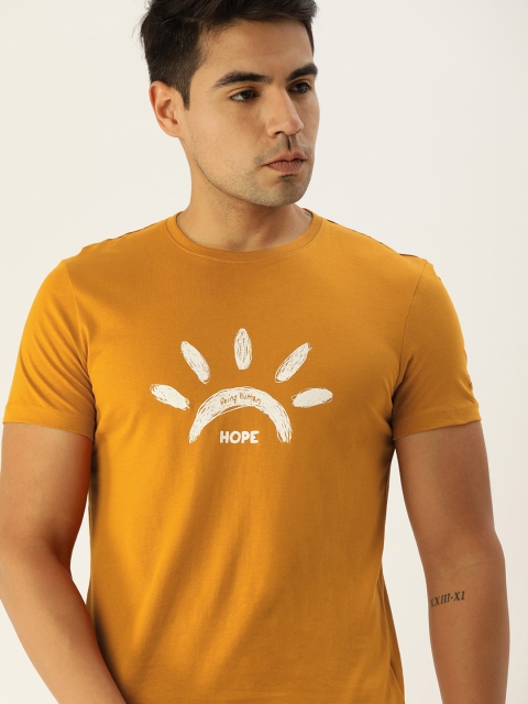 

Being Human Men Mustard Printed Round Neck T-shirt