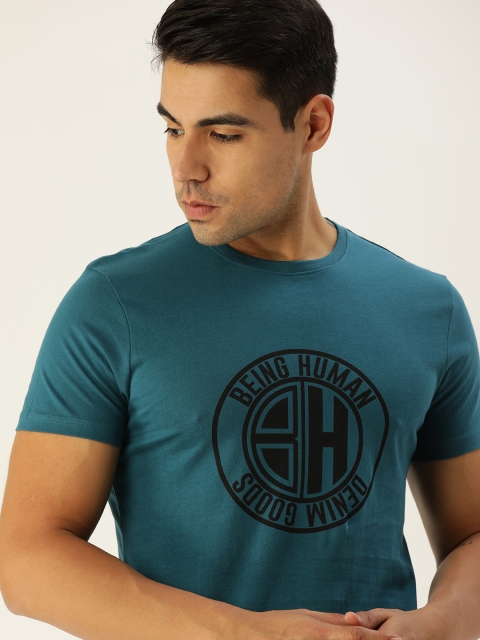 

Being Human Men Teal Blue Printed Round Neck Pure Cotton T-shirt