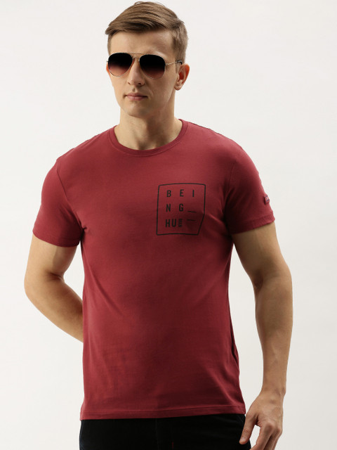 

Being Human Men Burgundy Solid Round Neck T-shirt
