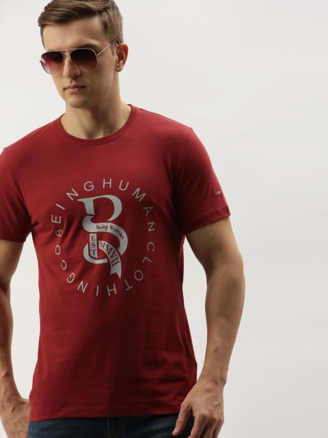 

Being Human Men Burgundy Printed Round Neck T-shirt