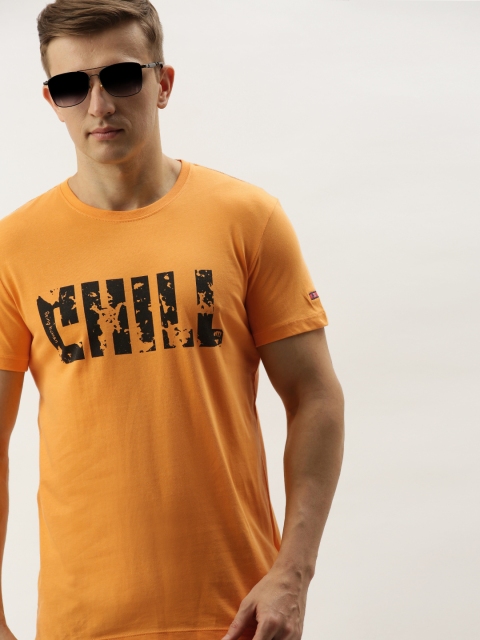 

Being Human Men Orange Black Printed Round Neck Pure Cotton T-shirt