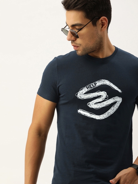 

Being Human Clothing Men Navy Blue Printed Round Neck T-shirt