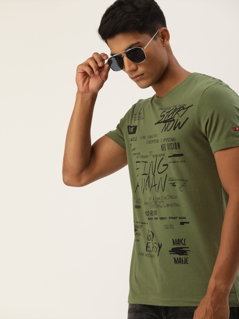 

Being Human Clothing Men Olive Green Printed Round Neck T-shirt