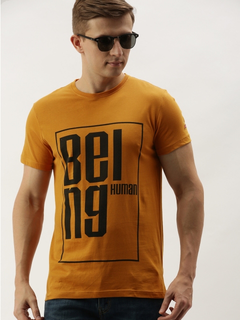 

Being Human Men Mustard Yellow & Black Printed Round Neck T-shirt