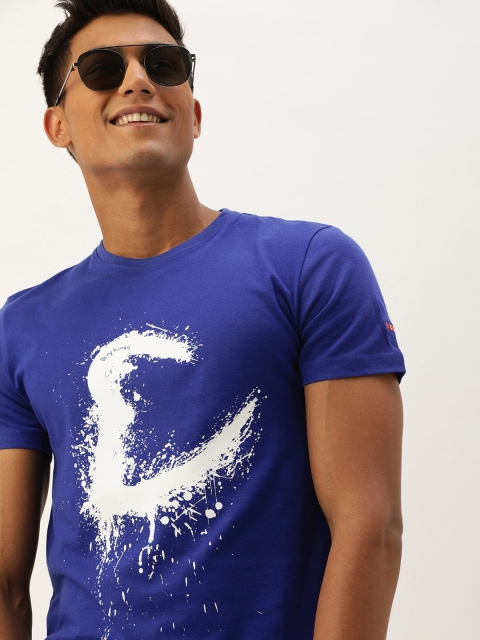 

Being Human Clothing Men Blue Brand Logo Printed Round Neck T-shirt