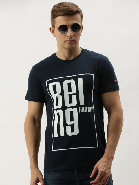 

Being Human Men Navy Blue & White Printed Round Neck T-shirt