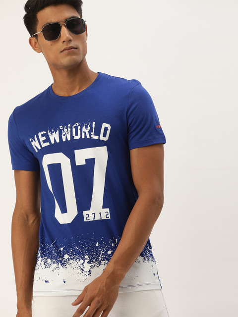 

Being Human Men Blue & White Printed Round Neck T-shirt